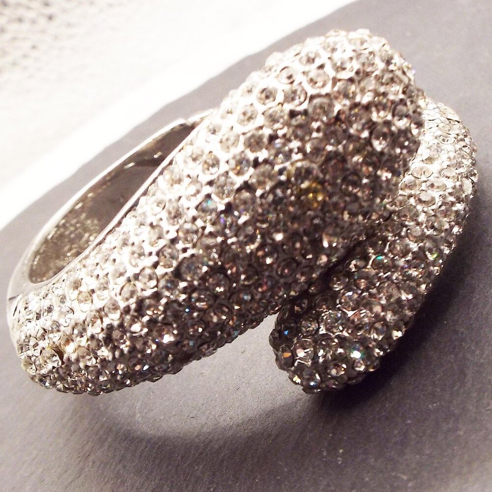 TALK ABOUT EYECATCHING CRYSTAL ENCRUSTED BYPASS HINGED BRACELET C1